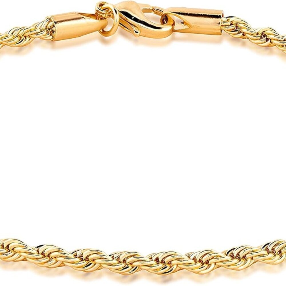 18K Gold Plated Braided Rope Anklet for Women, 2.7 MM thick, 10 Inches long - Ma